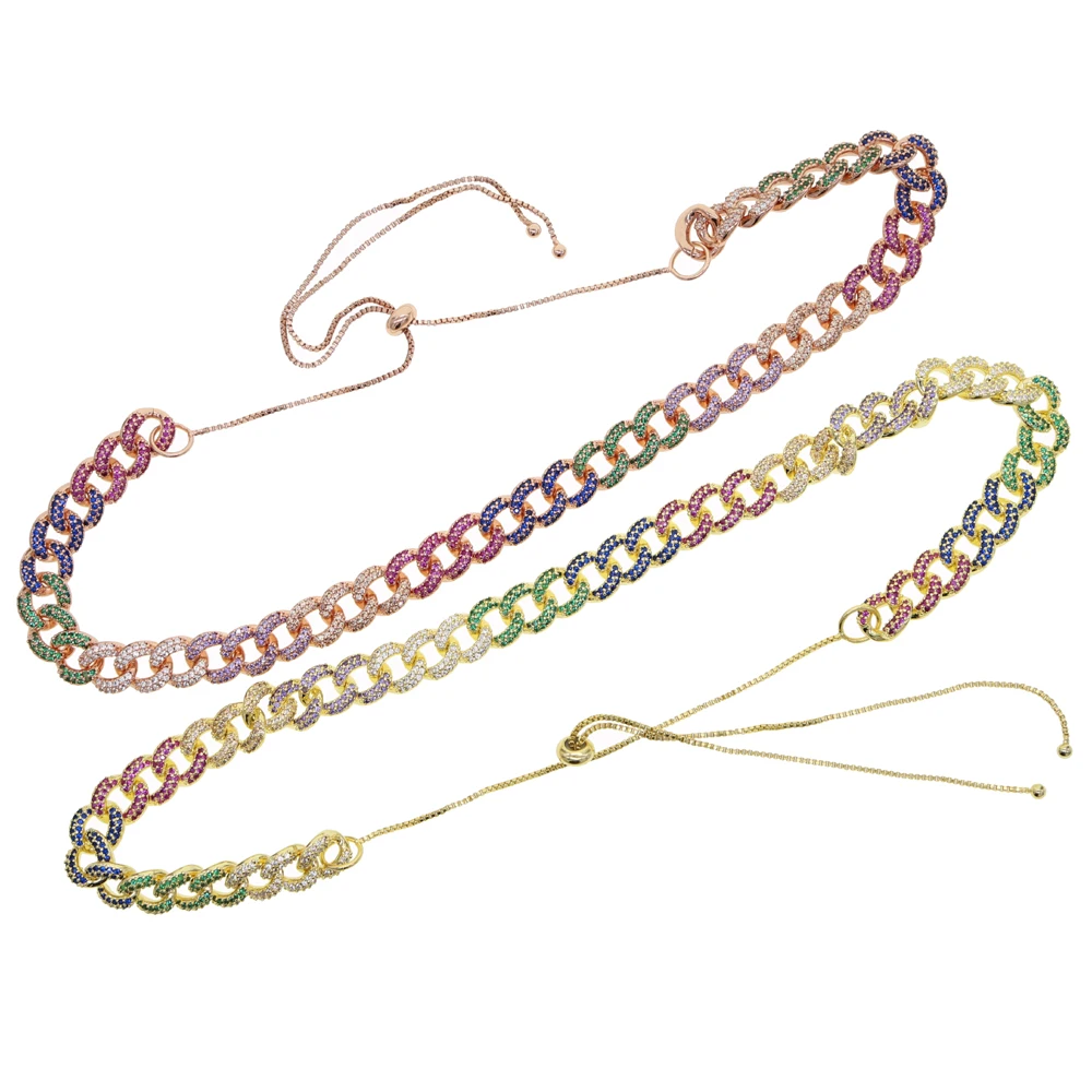 New 8mm Rainbo CZ Iced Out Hiphop Bling Miami Curb Cuban Link Chain Necklace For Women Rock Adjust Size Choker Jewelry | Украшения и