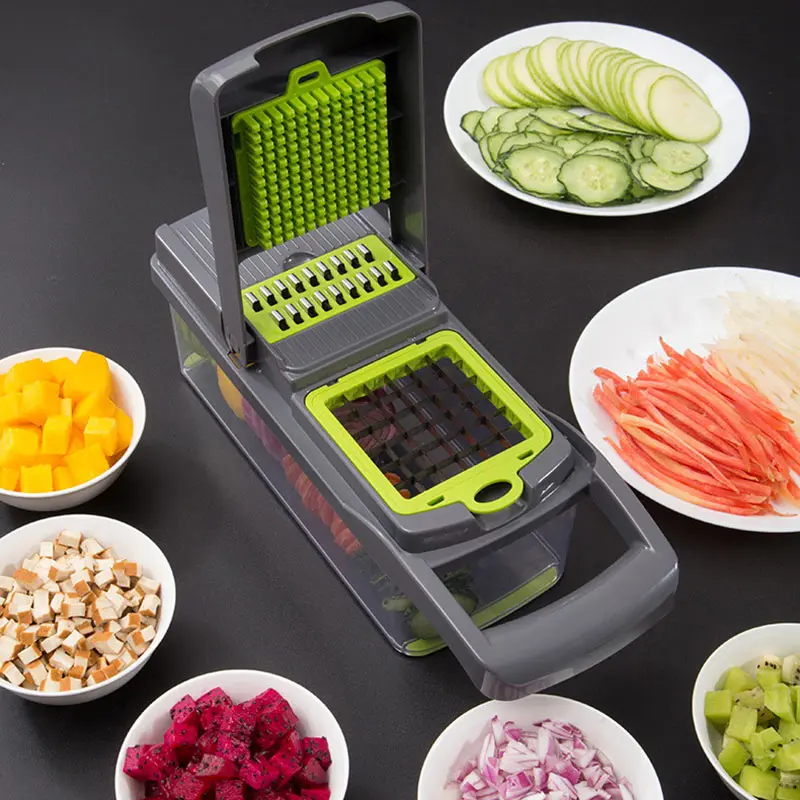 Cortador de Verduras Multifuncional 8 en 1 para Cocina, Pelador de Patatas y Rallador de Zanahoria, Herramienta para Cocinar con Hojas de Acero-0