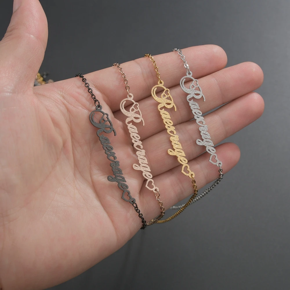 

Atoztide 2020 Customized Stainless Steel Frosted Name Necklace With Heart Personalized Letter Gold Choker Pendant Nameplate Gif