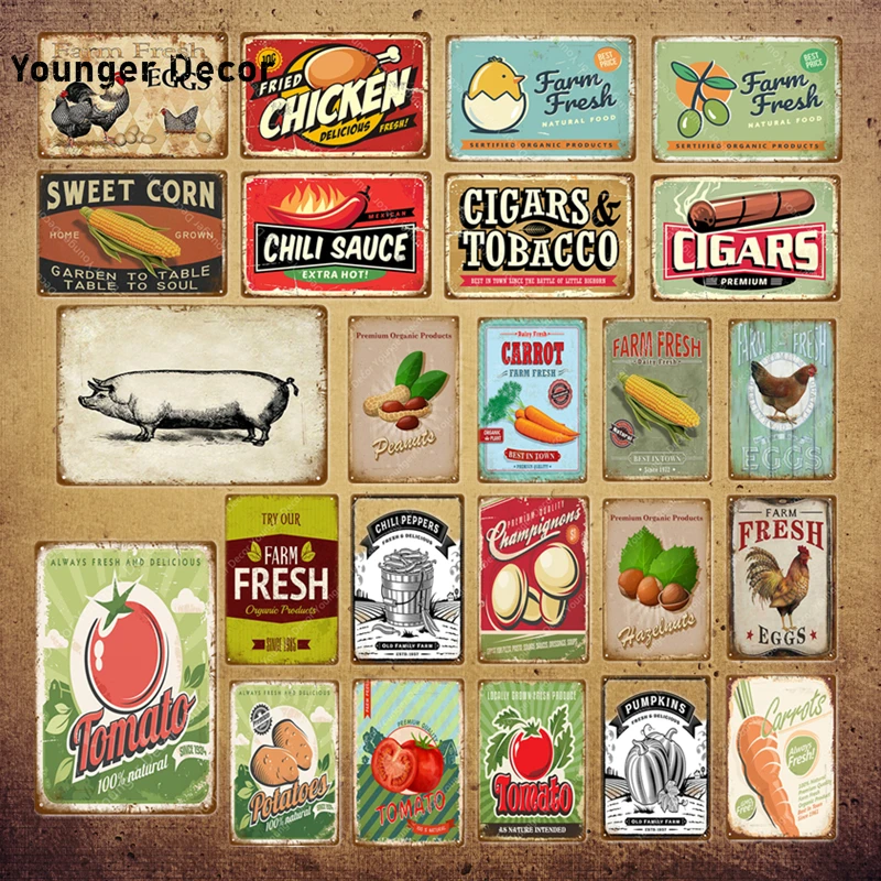 Металлический постер с изображением свежих яиц на ферме сладкая кукуруза табак