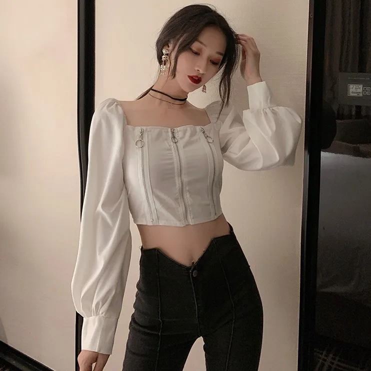 Женские рубашки с квадратным воротником и длинным рукавом приталенные Топы в три