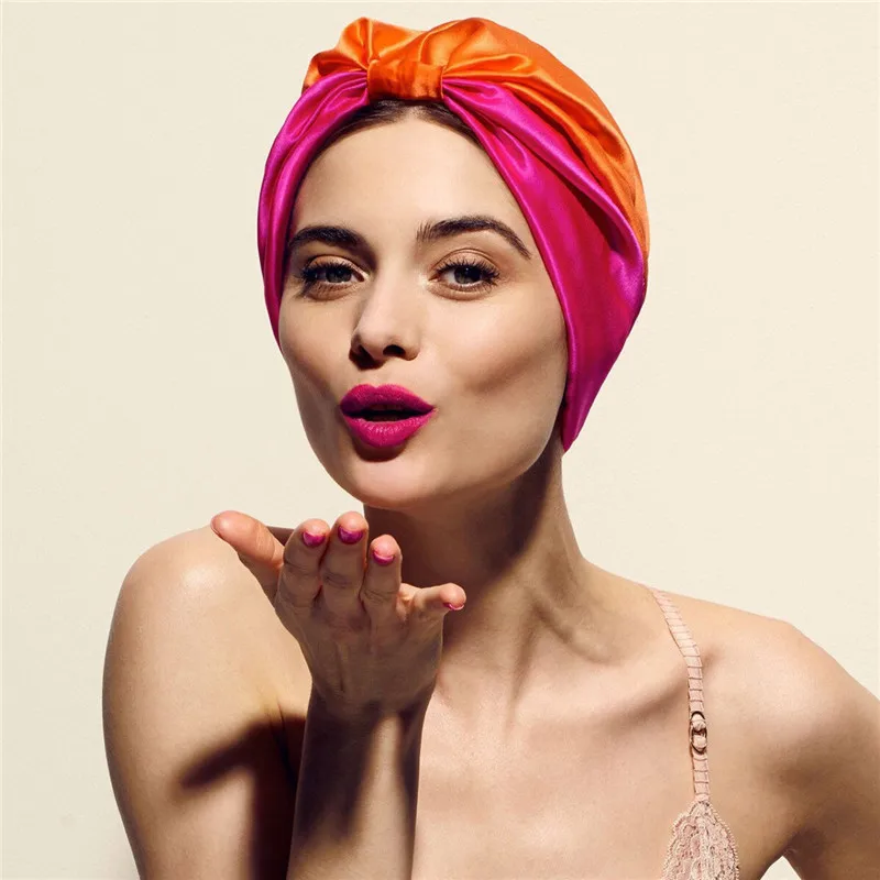 Эластичный двухслойный атласный Чепчик для сна защита волос шапочка душа тюрбан