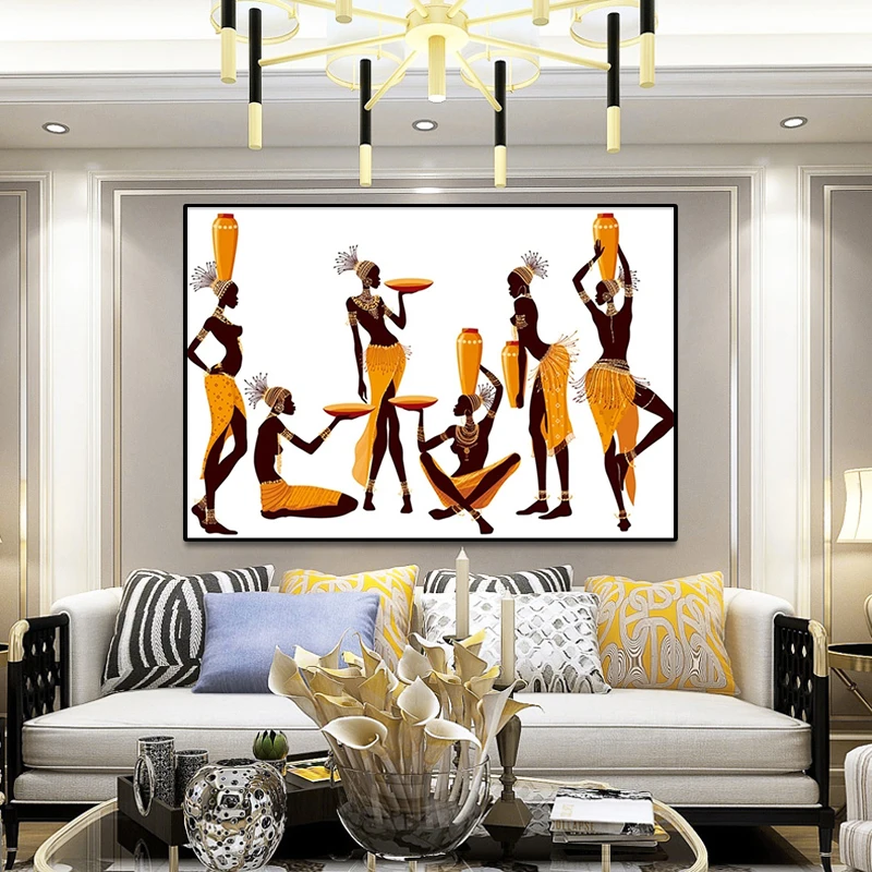 

African Women in Traditional Costumes Abstract Canvas Painting Wall Art Poster Prints Picture for Modern Living Room Home Decor