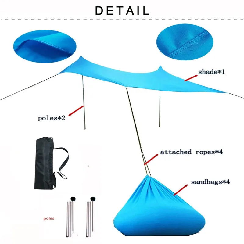 저렴한 패밀리 비치 양산 경량 태양 그늘 텐트 Sandbag 앵커 4 무료 Pegs UPF50 UV 대형 휴대용 캐노피 드롭 Shippin