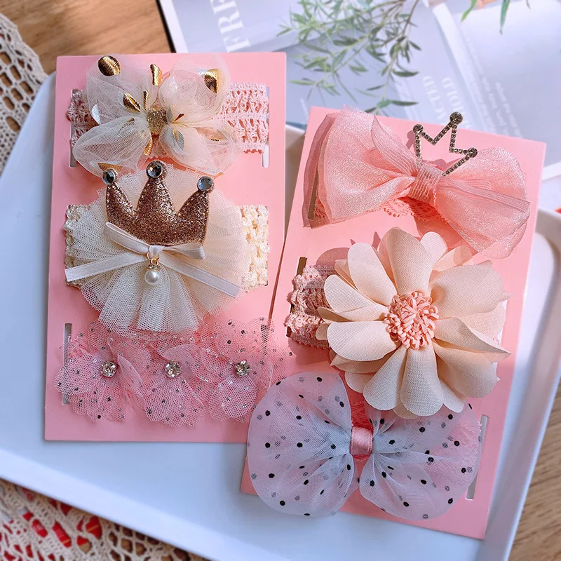 

Korean Newborn Baby Hairband Birthday Hundred Days Gifts Headwear Princess Flowers Bow Crown Headband Baby Girl Hair Accessories
