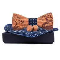 dropshipping ash wood bow tie set for men unique casual tie gift accessories set in a box with cufflinks kerchief