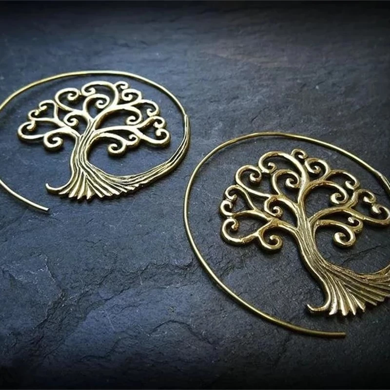 

Creative Spiral Tree Of Life Earrings Round Hoop Earrings Women Punk Charm Party Fashion Jewelry