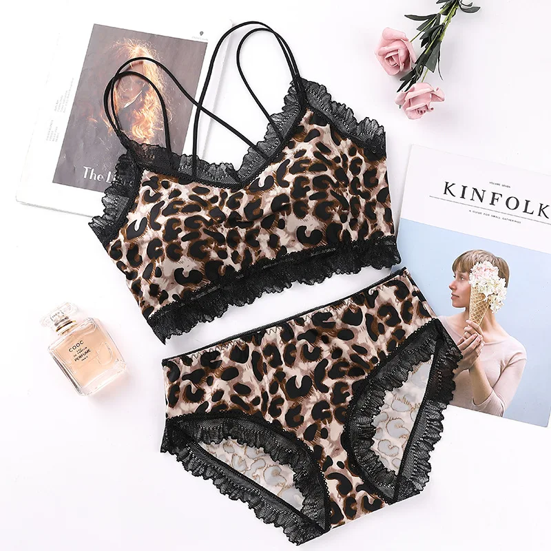 Women's Underwear Set Girl Sexy Bras & Panty Sets Large Size Bras Leopard Comfortable Without Wire Frame Lace Push Up Lingeries