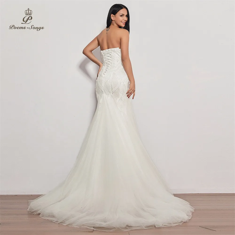 PoemsSongs Новое свадебное платье без бретелек vestidos de novia свадебное платье Русалка свадебное платье сексуальное платье для женщин