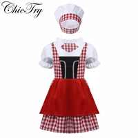 kids girls baker chef cosplay outfit v neck cosplay dress with hat cook tool toy baking painting training wear for role costumes