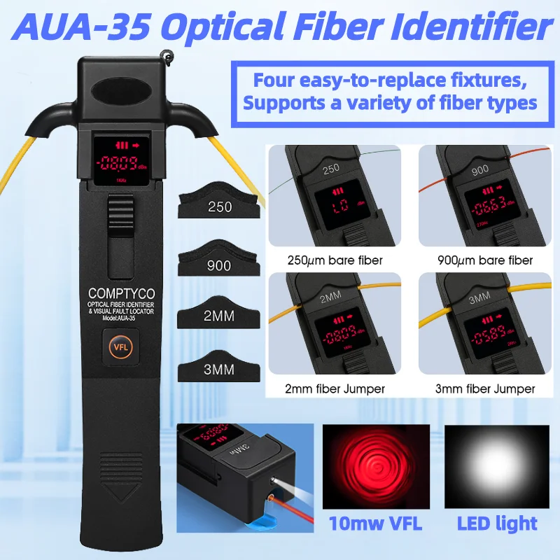 AUA-35 Optical Fiber Identifier Built-in Visual fault locator(10mw VFL)and LED Lighting High Quality Fiber direction Tester Tool