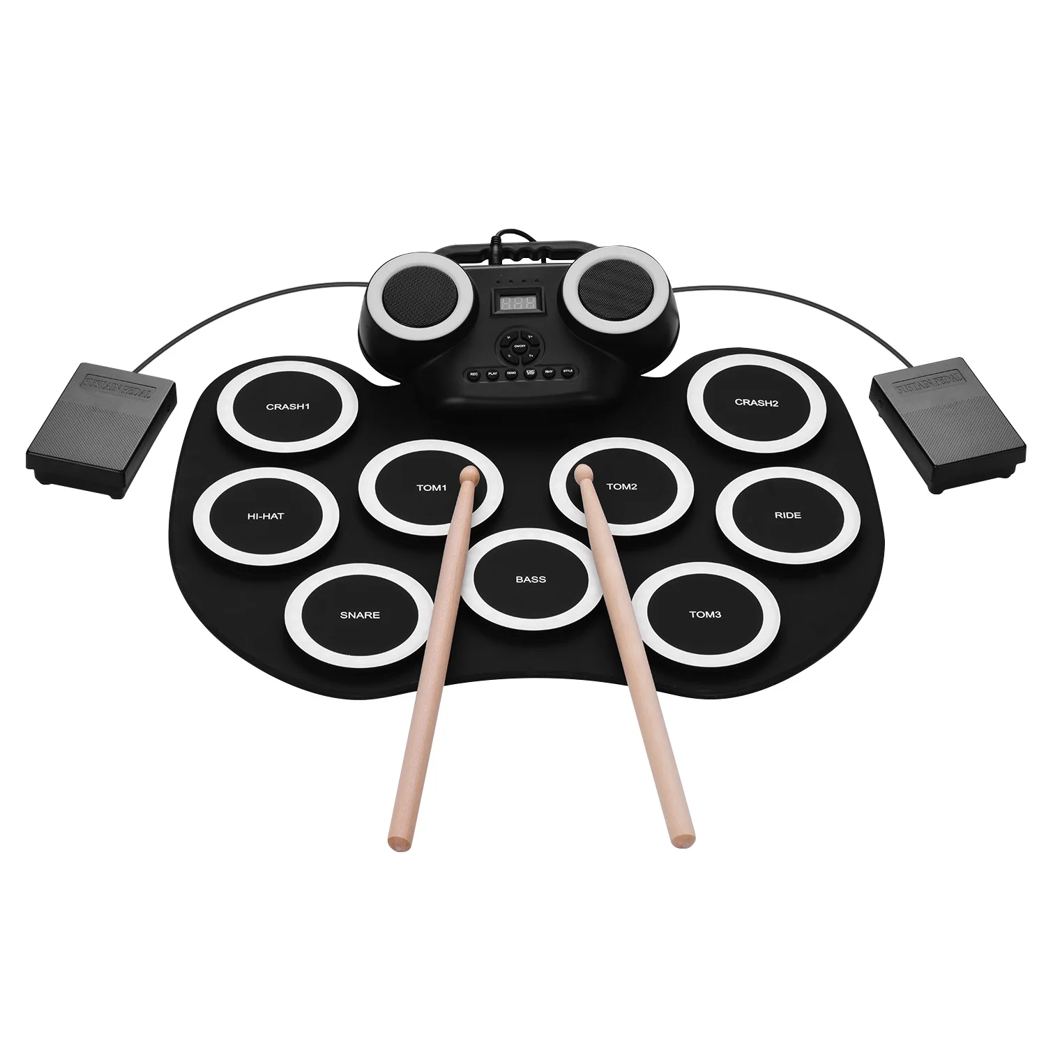 

Portable Folding Electronic Drum Pad Silicon Digital Drum with Built-in Speakers Foot Pedals Headphone Monitoring for beginners