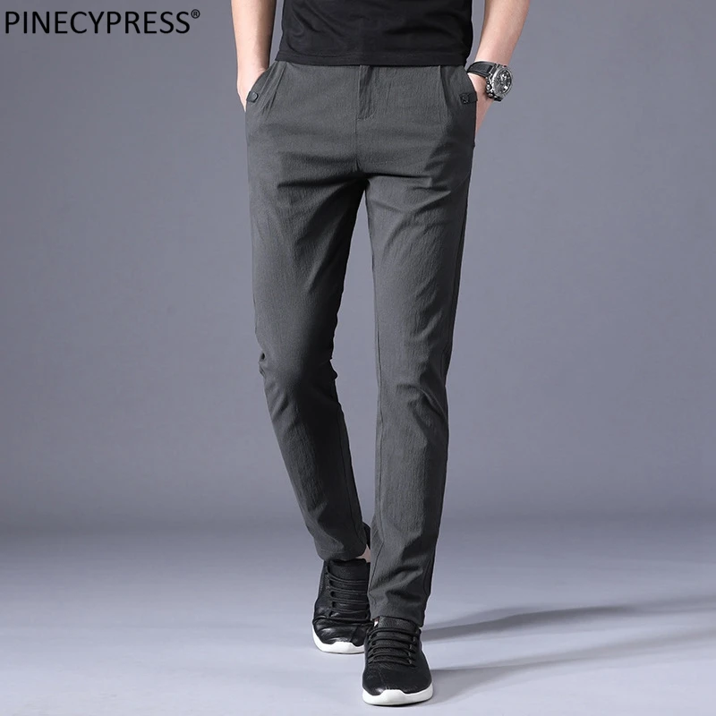 

98% Cotton 2% Spandex Men Pants Spring Summer Autumn Grey Blue Black Male Slim Young Full Length Long Casual Man Trousers