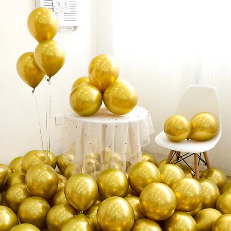 

Wholesale 50pcs Chrome Gold Balloon Flashing Metal Balloon Thick Pearly Metal Wedding Decoration Metallic Balloons 10inch 1.8g