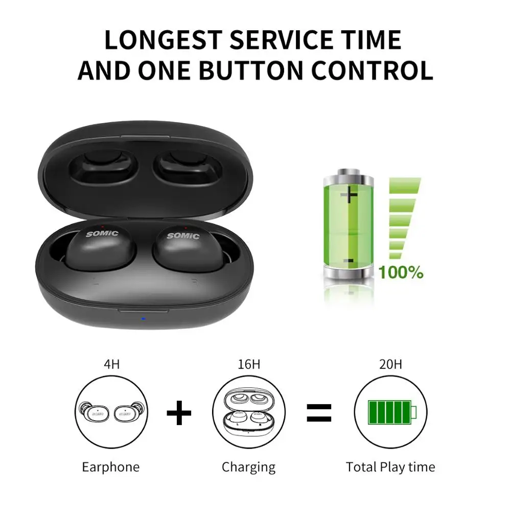 Беспроводные наушники SOMiC Bluetooth 5 0 W10 вкладыши с функцией шумоподавления|Наушники