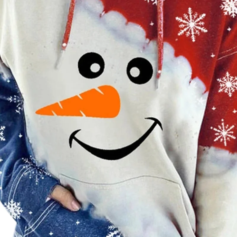 Новая Женская толстовка с капюшоном принтом снеговика контрастного цвета