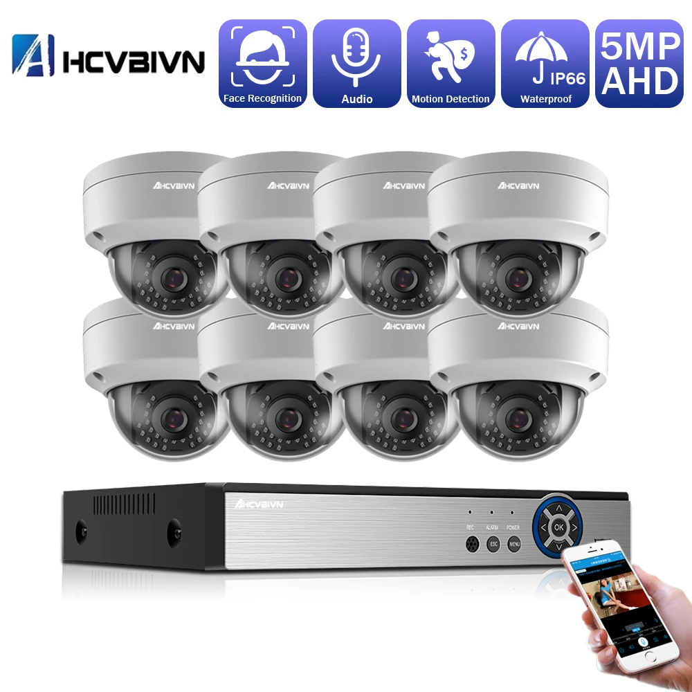 Комплект домашней системы видеонаблюдения H.265 8 каналов 5 МП AHD DVR NVR 4/8 купольных