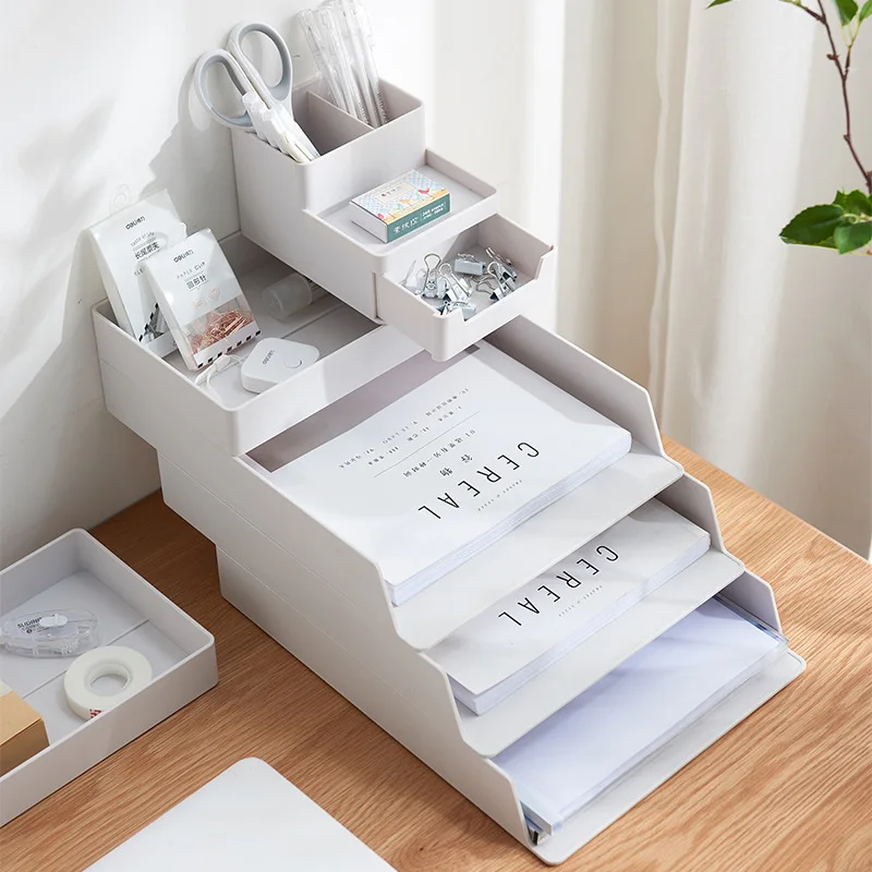 Office Desktop A4 Storage Shelf Combined Drawable Home Desk Organizer Case Document Book Pen Stationery Storage Box Superimposed