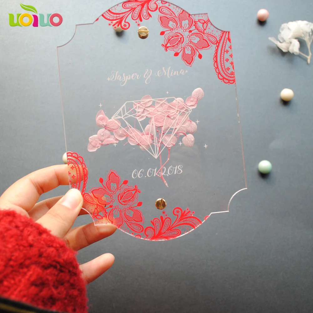 Элегантные прозрачные акриловые Пригласительные открытки с цветами 10 шт. | Дом и