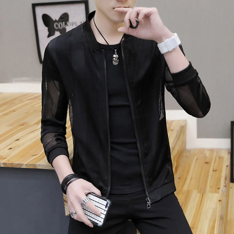 Куртка-бомбер мужская летняя прозрачная ветровка в клетку | Мужская одежда