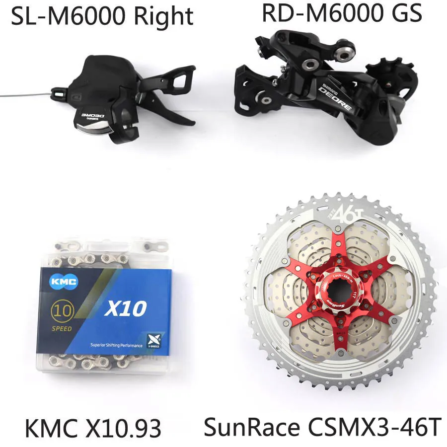 GS SunRace 46T SHIMANO DEORE M6000 Группа Комплект горного велосипеда MTB 1x10-Speed HG500 11-42T M6000 задний переключатель рычага переключения передач HG54 - Цвет: GS SunRace 46T