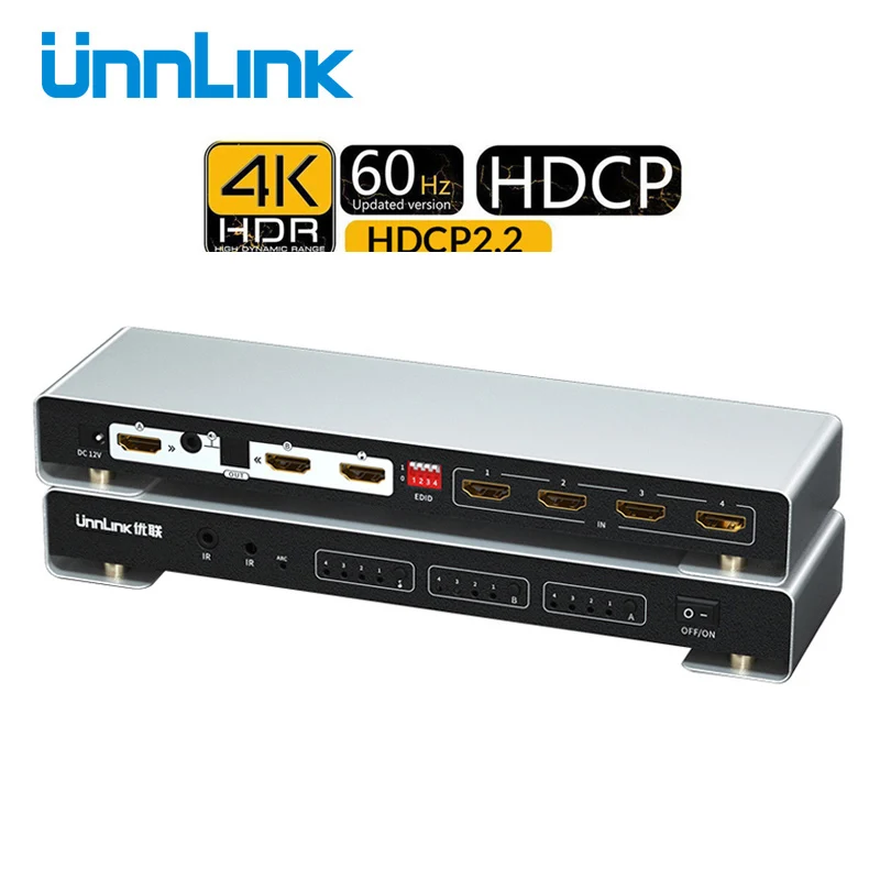Unnlink разветвитель совместимому с HDMI 2 0 коммутатор 4 в UHD 4K 60Hz HDR переключатель