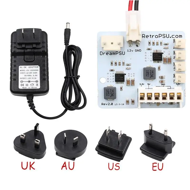 

DreamPSU Rev2.0 12V Power Supply Board + Power Plug Adapter for SEGA DreamCast Game Console Replacement Parts For Dream PSU