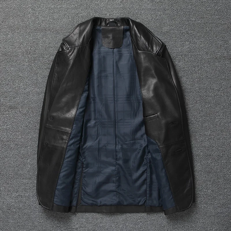 Куртка мужская из натуральной кожи однобортная приталенная Классическая в