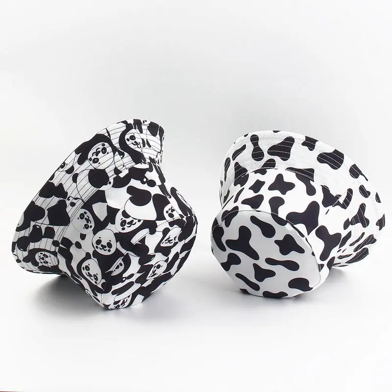 Панама Двусторонняя черная/белая с коровьим узором шапки для мужчин и женщин