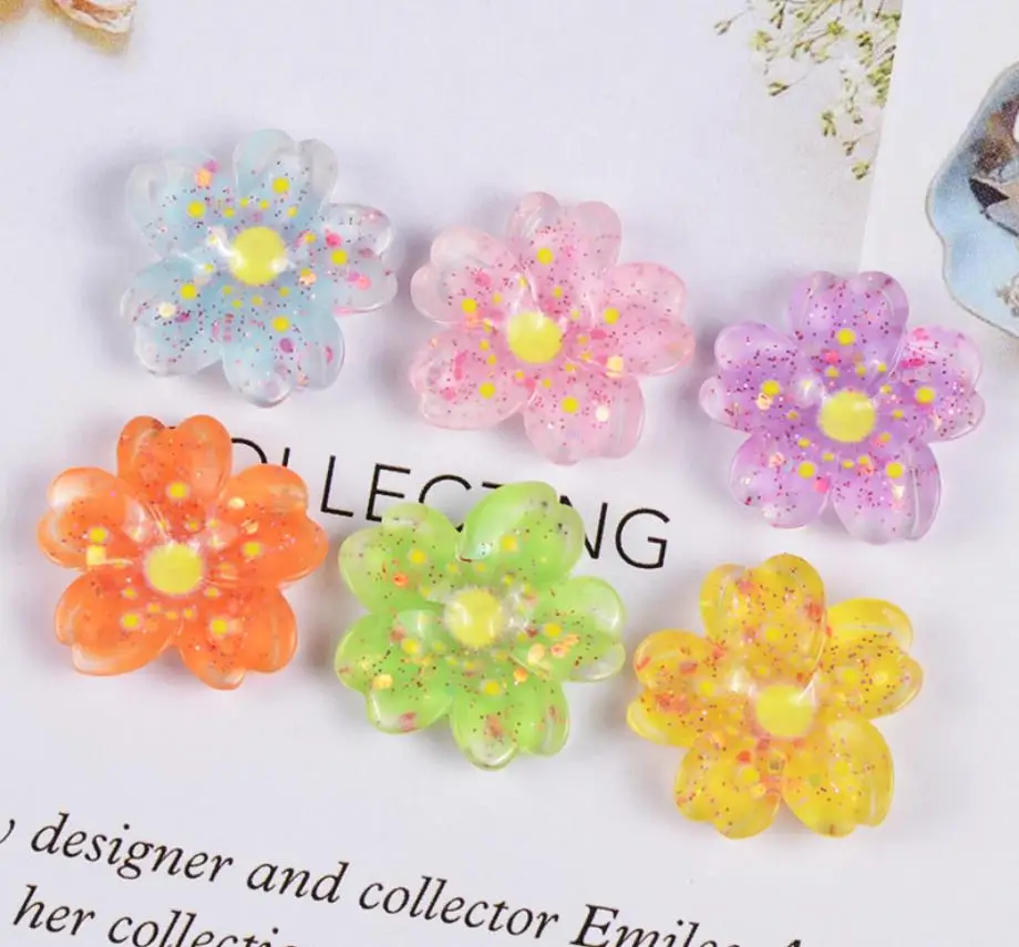 

wholesale Kawaii glitter Cherry Blossoms Resin Flatback Embellishment Accessories Scrapbooking Crafts for hair bow Decoration