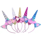 Повязка на голову детская с кошачьими ушками, единорогом и блестками