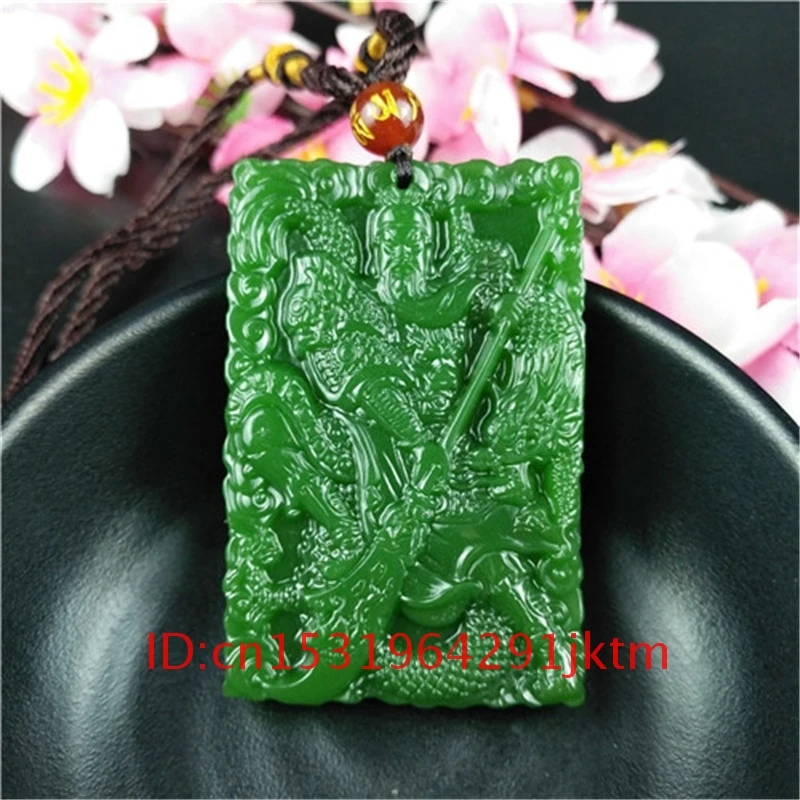 

Jade Men Amulet Fashion Green Jewelry Jadeite Necklace Guanyu Women Natural Chinese Charm for Hand Pendant Carved Gifts