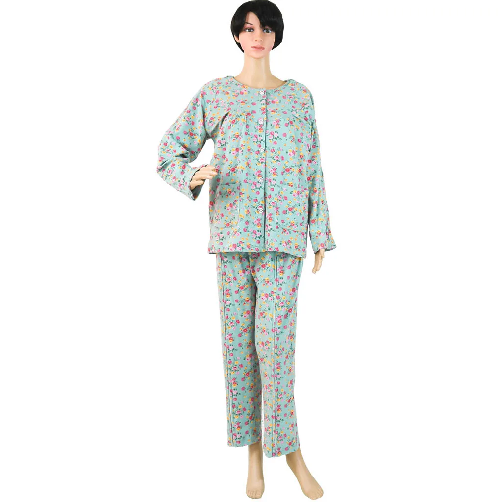 

1 Set Patient Nursing Top and Pants Sleepwear Elderly Aid Clothes Pajamas for Old Man - Easy to Wear/Off - M/L/XL/XXL