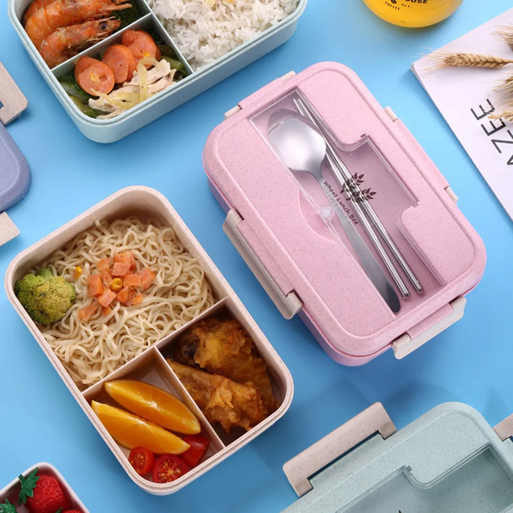 

Microwave Lunch Box for Kids School Office Wheat Straw Bento Boxes with Compartments Japanese Style Salad Fruit Food Container