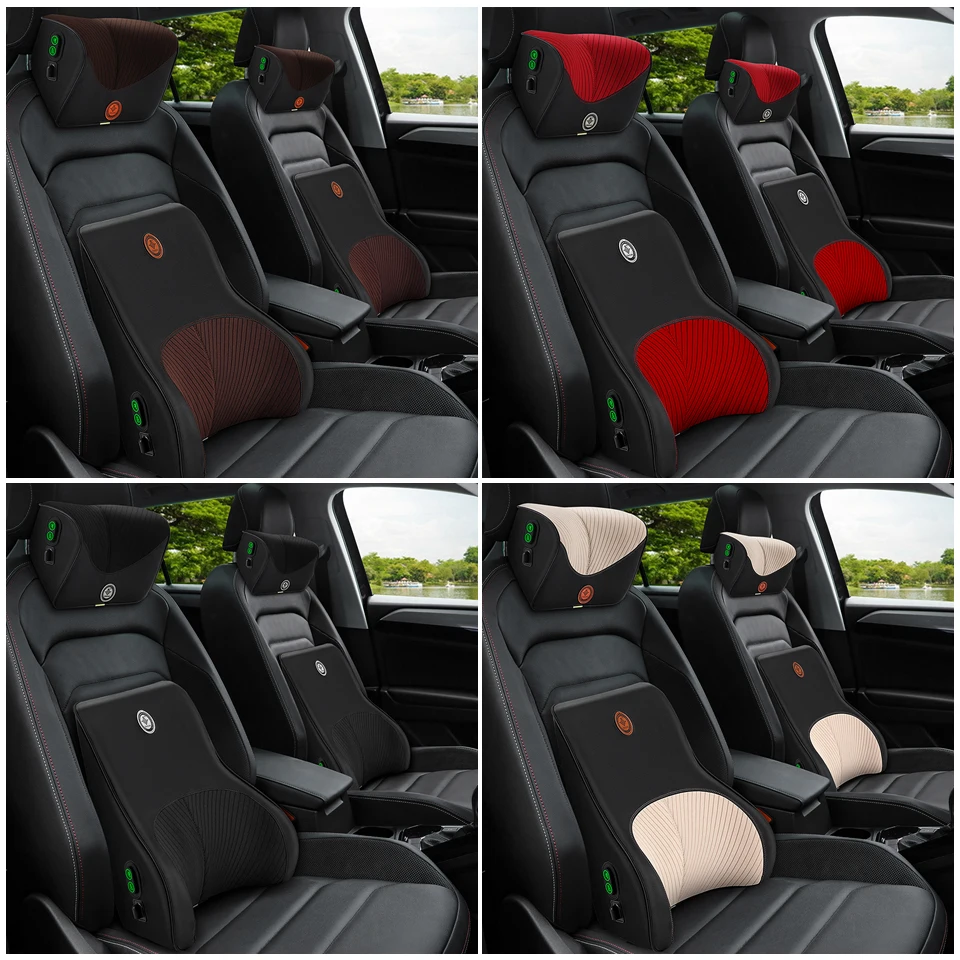 

Smart Massage Memory Foam Neck Pillow Lumber Support Massage Car Seat Back Pillow Waist Cushion for Car Home Office Relieve Pain