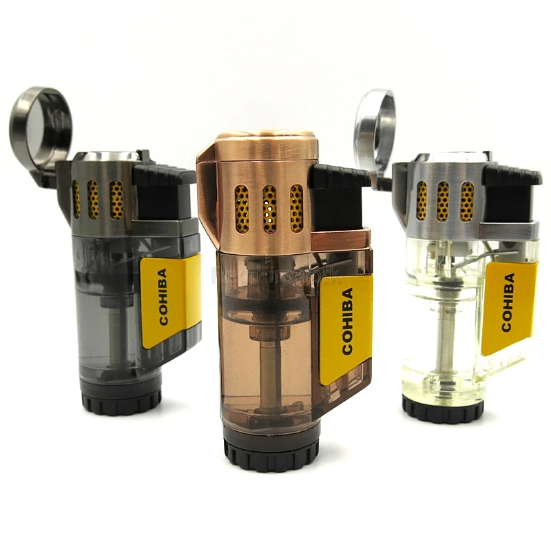 COHIBA гаджеты для мужчин прозрачная Зажигалка Winproof 3 струйная Зажигалка факела сигарета курительные зажигалки для сигар креативные