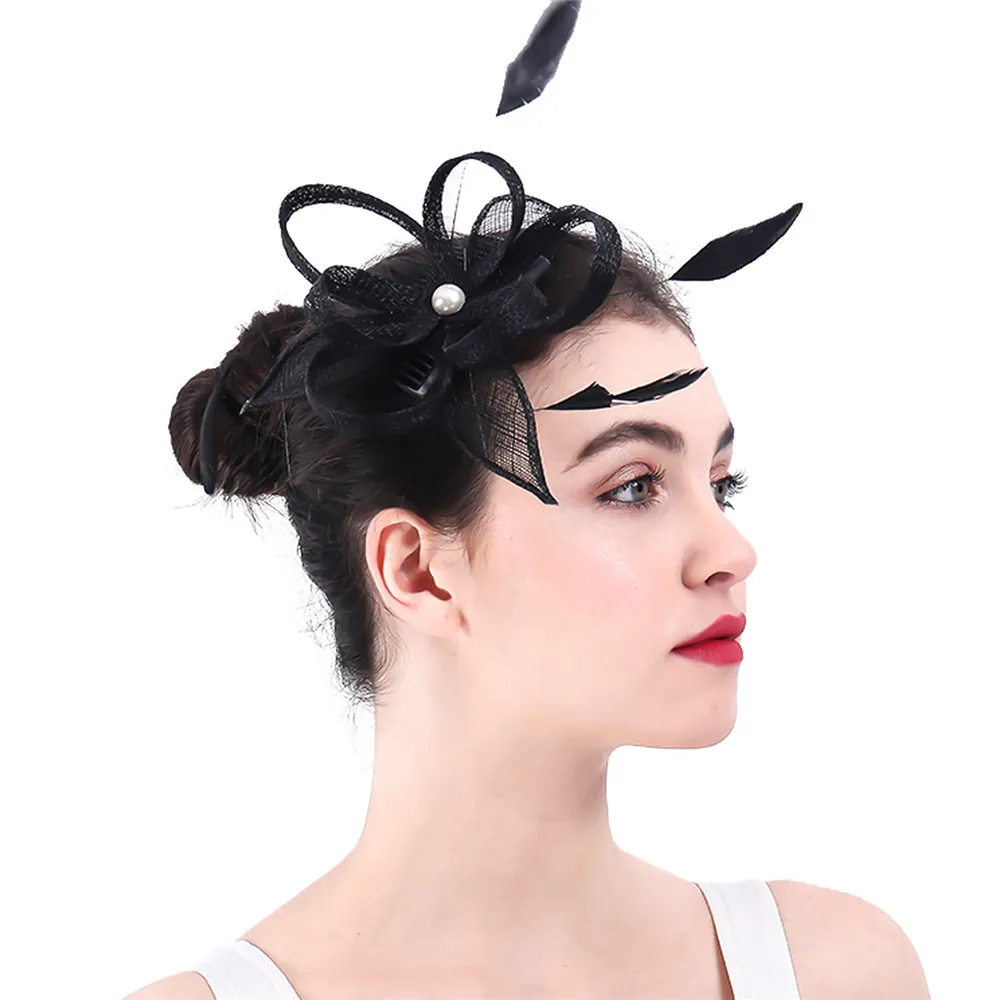 

Черная Вуалетка для невесты, головной убор Sinamay с пером, аксессуары для вечерние, свадебных торжеств, прически