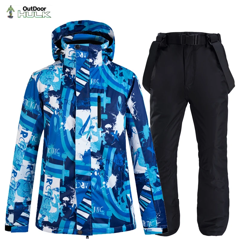 

Уличный мужской зимний костюм, одежда для сноуборда, водонепроницаемый ветрозащитный Теплый Зимний лыжный костюм, куртка + нагрудники, зимн...