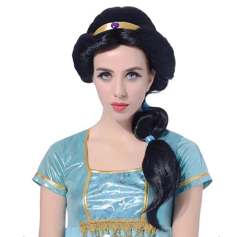 Хэллоуин женщин Аладдин и волшебная лампа Принцесса парик Жасмин черный длинный