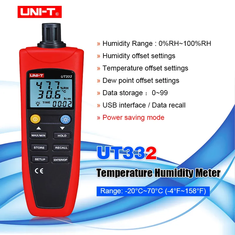 

UNI-T UT332 Temperature Humidity Meter Industrial Thermo-hygrometer with USB Transfer Software & Power saving mode