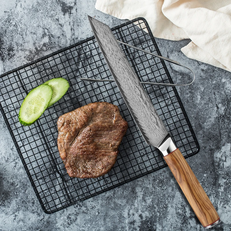 

Нож Мясницкий японский для суши, кухонный инструмент из массива дерева и натурального оливкового дерева, лезвие 67 слоев VG10, 8 дюймов