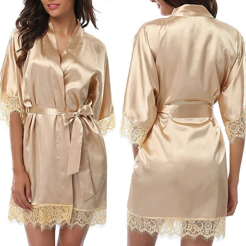 Модная женская однотонная шелковая атласная ночная рубашка халаты для подружки