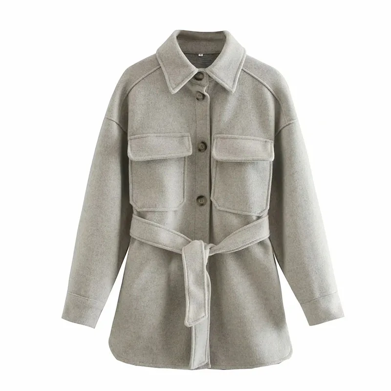 

Women Pop Retro Vogue Chest Pocket Has A Belt Overcoat Female Lapel Collar Long Sleeve Coat Chic Top