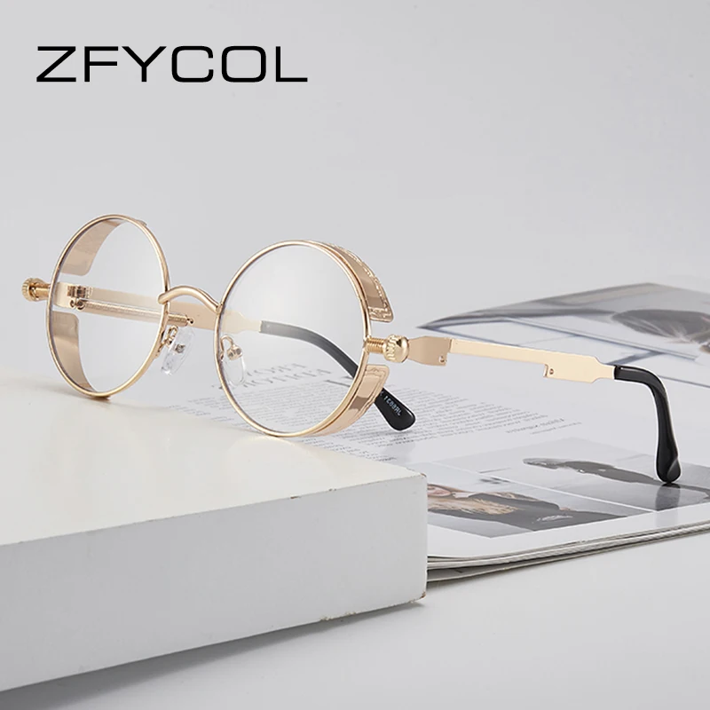 

Круглые металлические солнцезащитные очки ZFYCOL, модные мужские и женские очки в стиле стимпанк, брендовые дизайнерские Винтажные Солнцезащ...