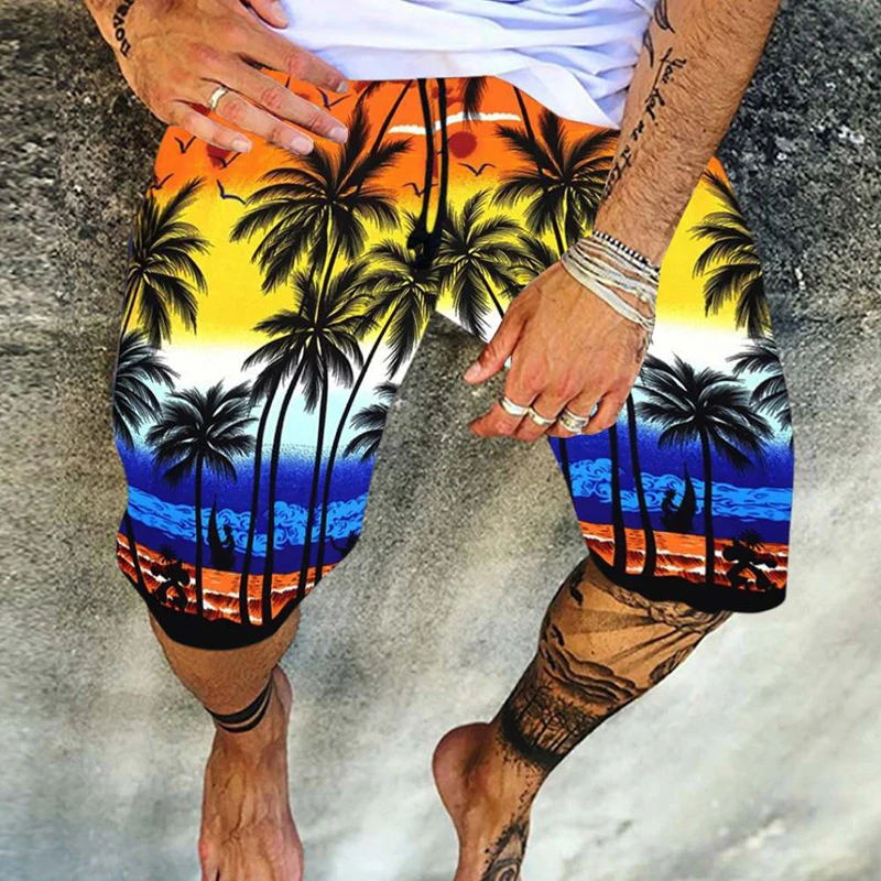 

Summer Vintage Pattern Printing Short Pants For Men 2021 New Casual Mid Waist Cotton Loose Beach Pants Mens Fashion Streetwear