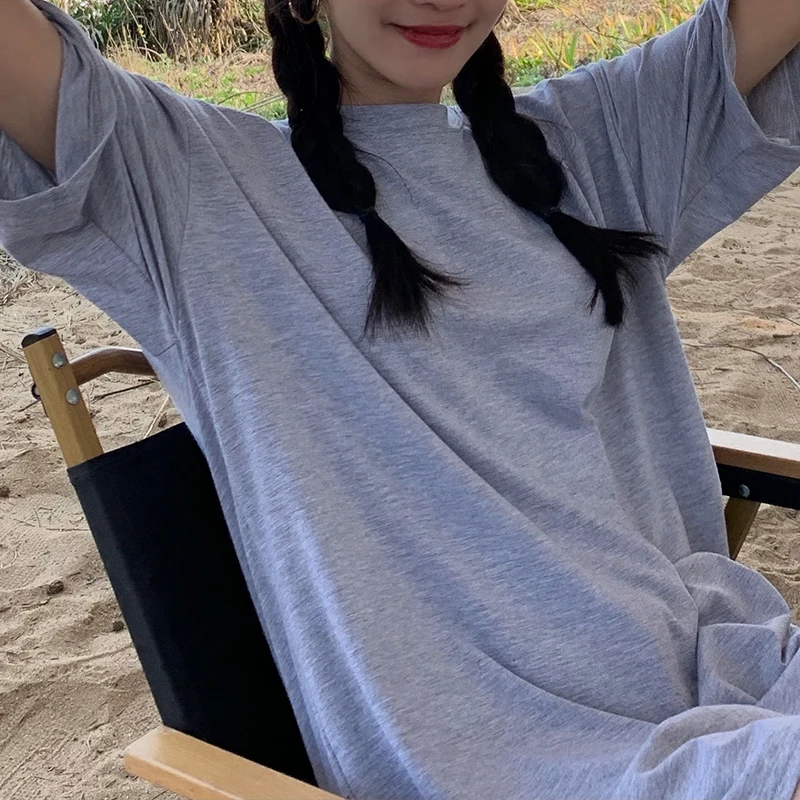 

O-Neck Solid Plus Size T-Shirt Women Korean Style Simple Loose T-Shirts Woman Daily Casual Short-Sleeved Tees Ladies Summer 2021