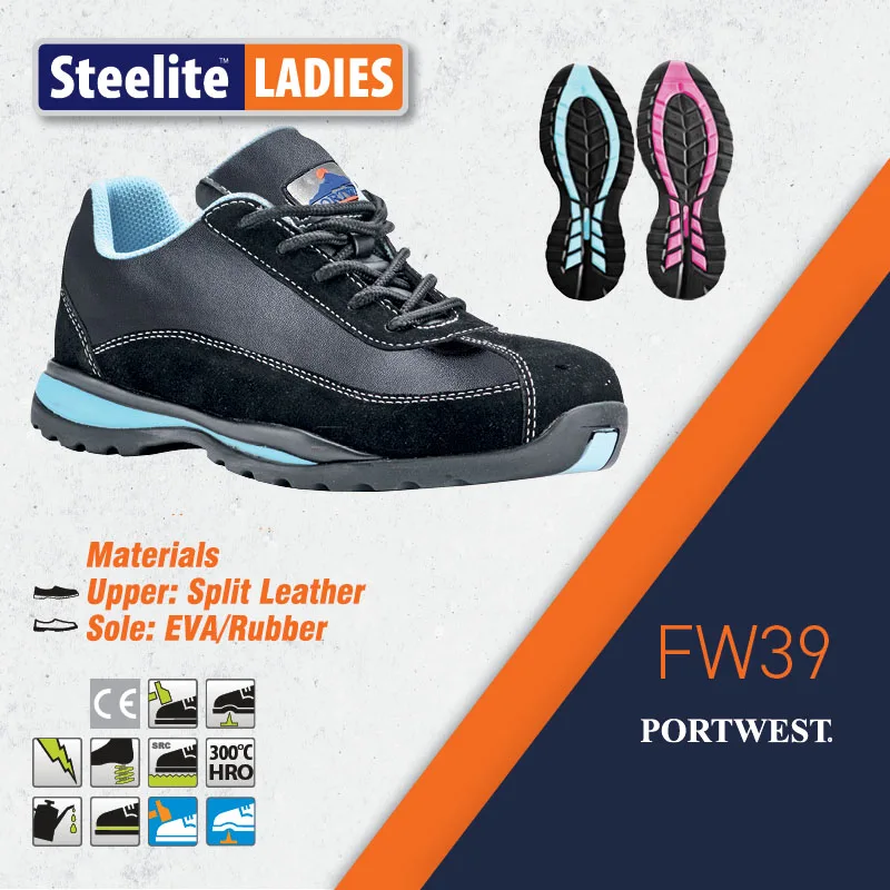 Portwest Ladies Safety Shoes Steel toecap Anti Heat Oil Puncture resistant steel midsole Footwear Women Protective shoes