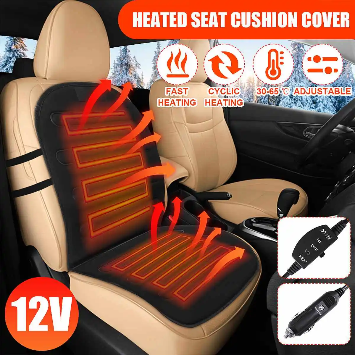 

12V Heated Car Seat Cushion Cover Seat ,Heater Warmer , Winter Household Cushion cardriver heated seat cushion Universal cushion