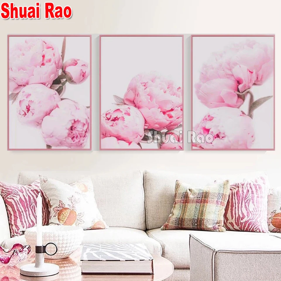 Алмазная вышивка Триптих розовый цветок пион лилия 5D алмазная живопись мозаика