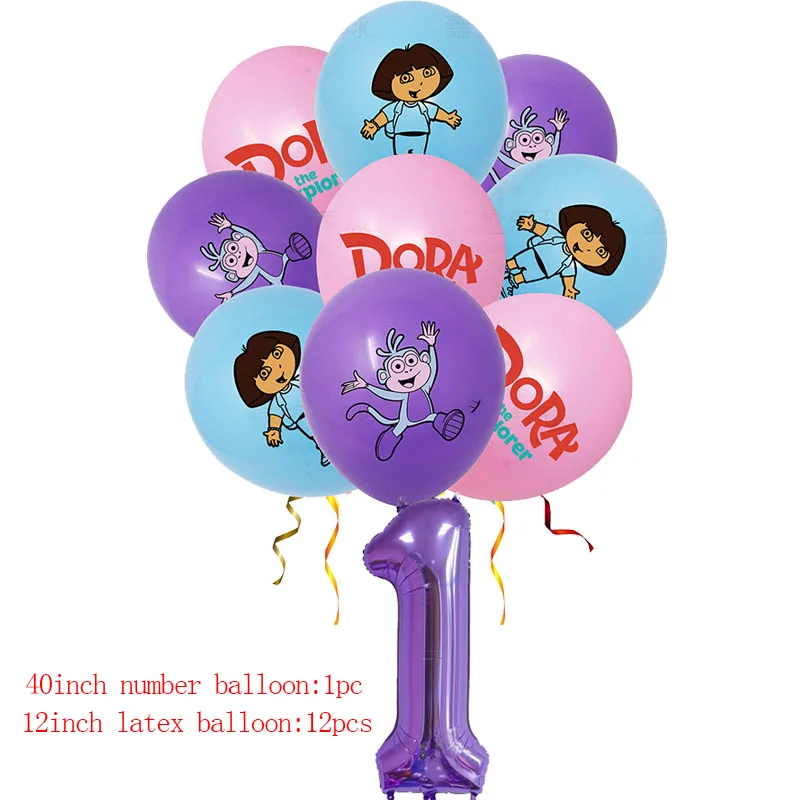 

Dora Party Supplies Girl Faovr Gift Cartoon Latex Balloon Happy Birthday kidsroom Decoration Baby Shower Kid tableware set